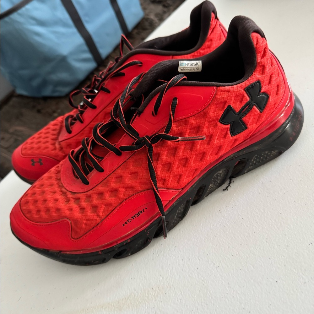 Under Armour Red and Black Men's Athletic Running Shoes STORM